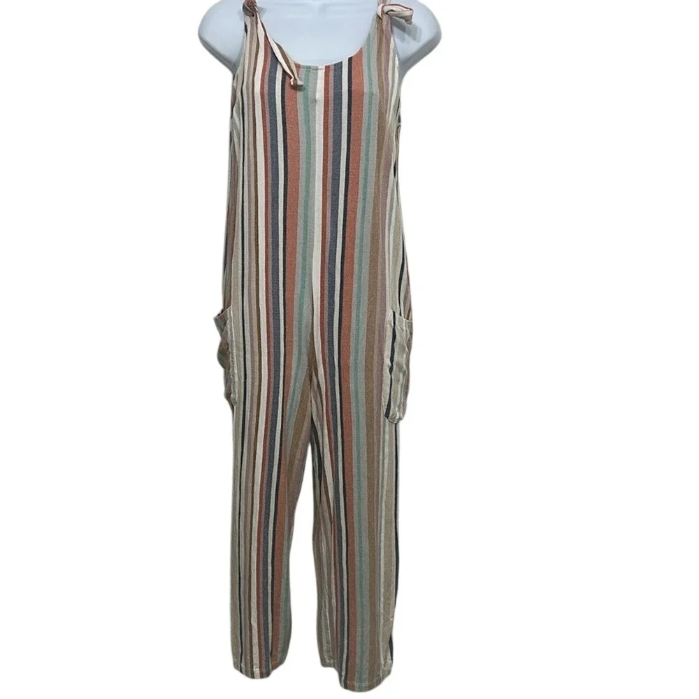 Zara Colorful Striped cargo sleeves jumpsuit Overall Pantsuit ‎ Size Small